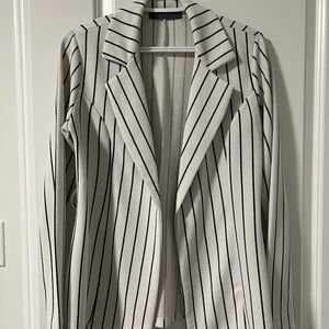 Suzy Shier Black and White Striped Blazer